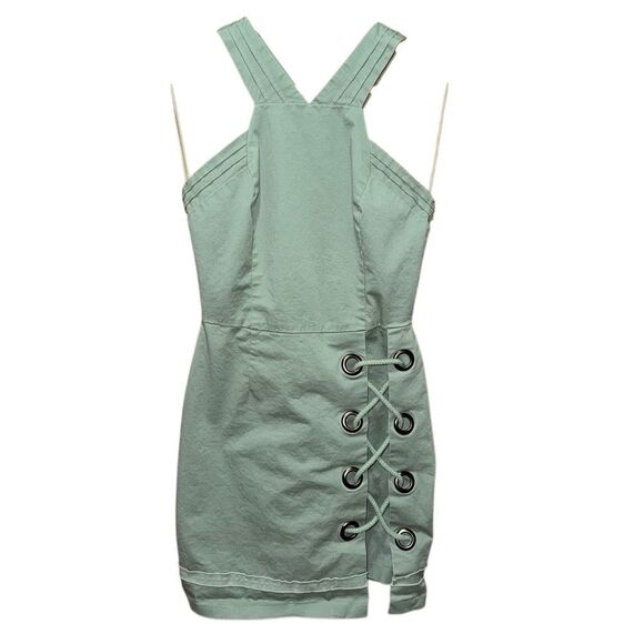 Greylin Mikal Grommet Lace Up Dress Olive Green Size XS Mini Halter - Picture 1 of 7